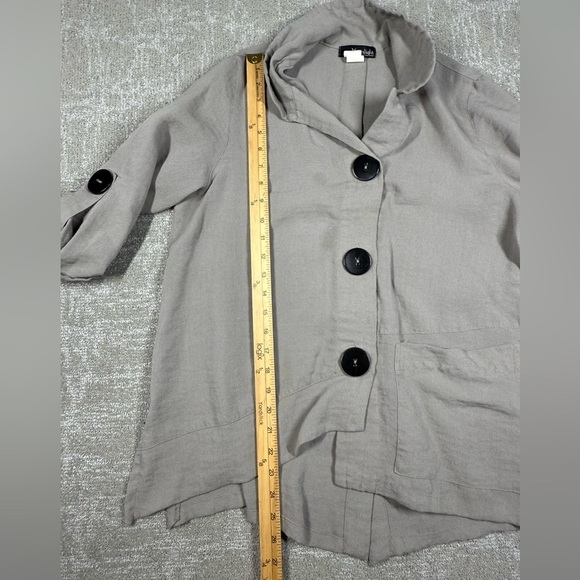 Moonlight Gray Button Down Boho 3/4 Sleeve Slouchy Lagenlook Top Size small USA - Picture 5 of 6